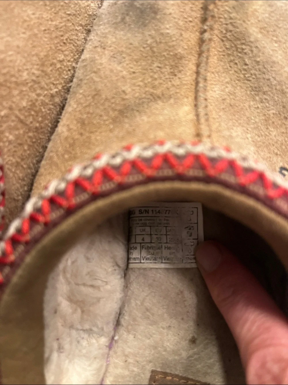 UGG Kids Tan Suede Slip-On Slippers with Red Trim